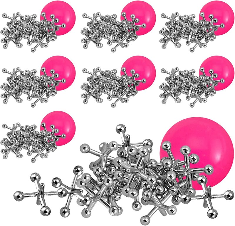 Playbees Metal Jacks Game Set - 12 Sets - Retro Kids' Entertainment with Metallic Jacks and Bouncy Ball - Classic Jacks Game for Fun and Skill Development - Image 1